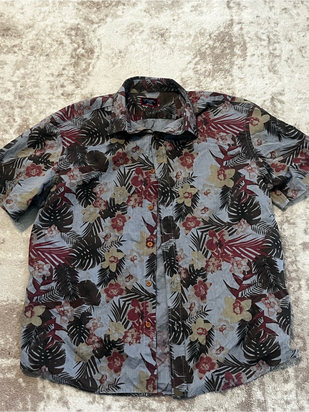 UNTUCKit Mens Large Floral Hawaiian Short Sleeve Button Down Shirt Blue Red Palm